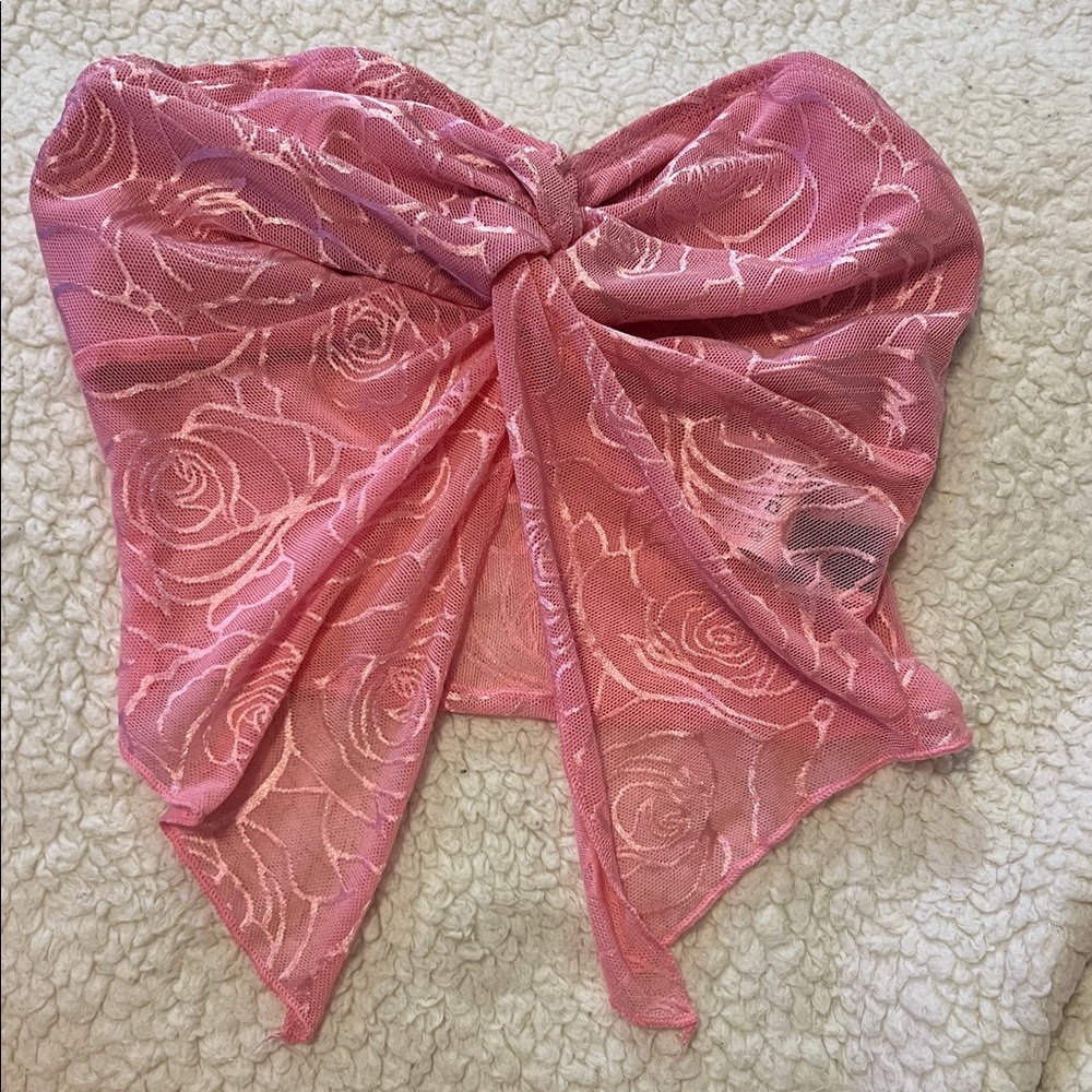 Pink Lace Floral Strapless Top